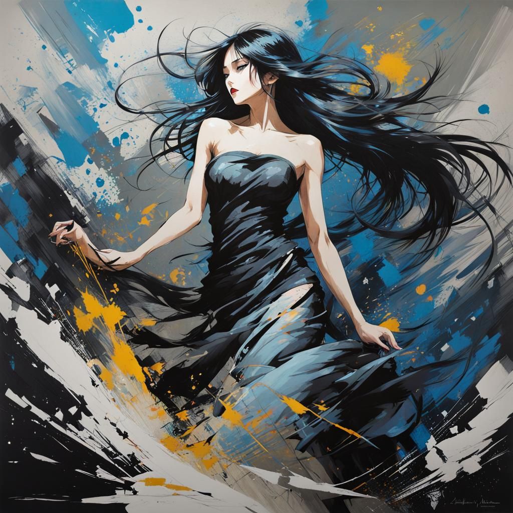 Dynamic Dance Scene in Liquid Gouache Style