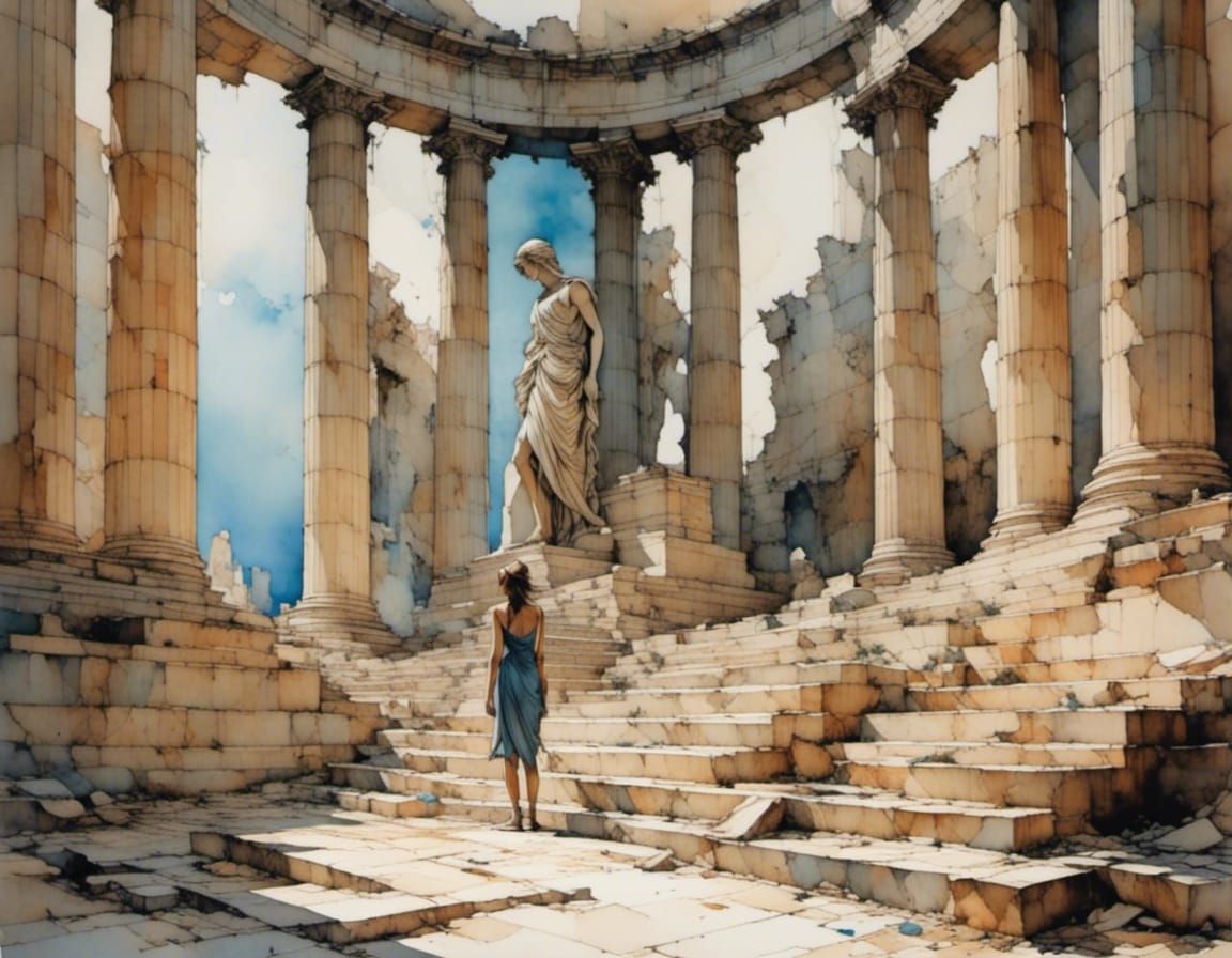 Athena Statue in Ancient Greek Ruins