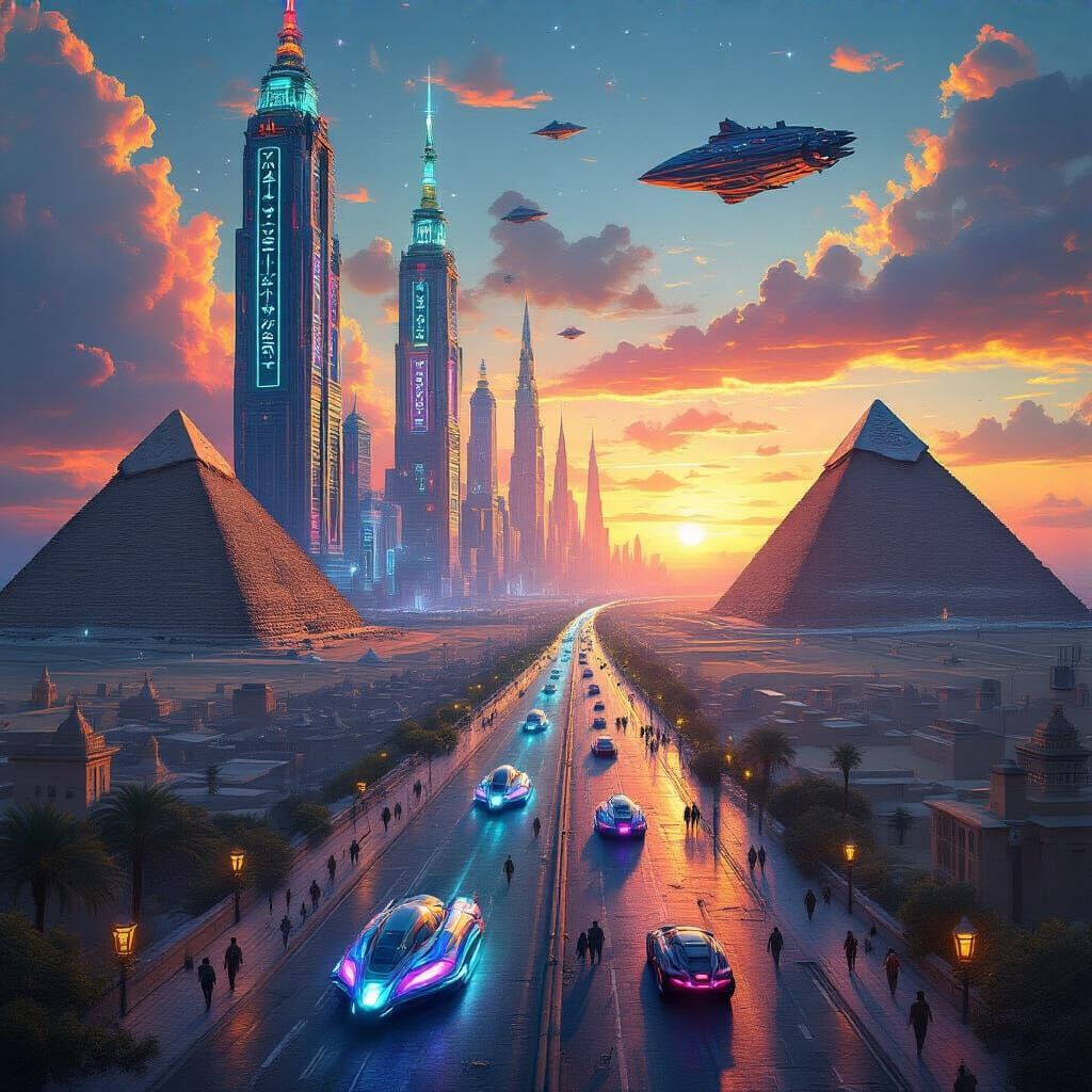 Neon Runes Light a Futuristic Megapolis