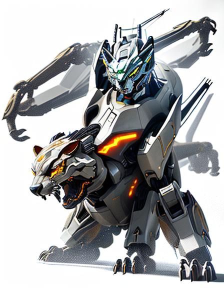 Futuristic Metallic Cougar Mech in Sci-Fi Style