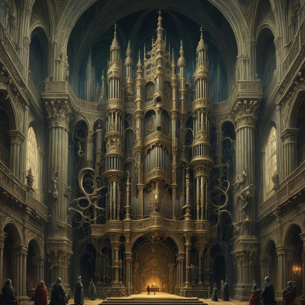 Mythological Creature Plays Organ in Baroque Palace