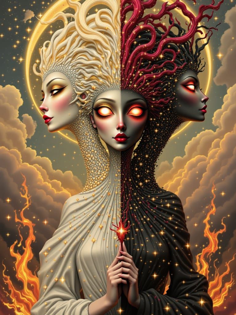 Celestial Angel and Wicked Demon Double Portrait