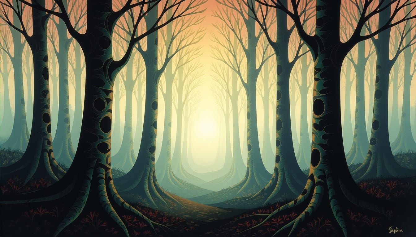 Haunted Misty Forest with Deep Rich Colors