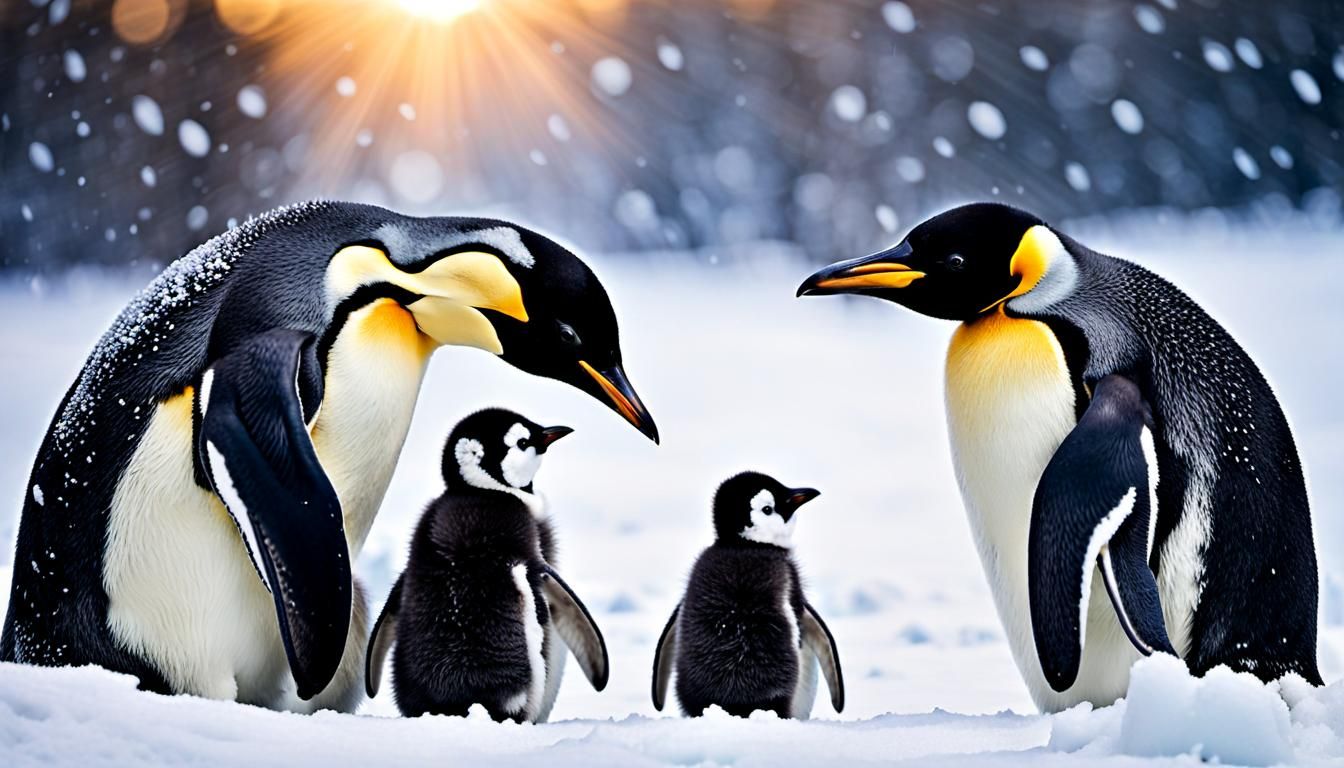 Emperor Penguin Family in Winter Snow