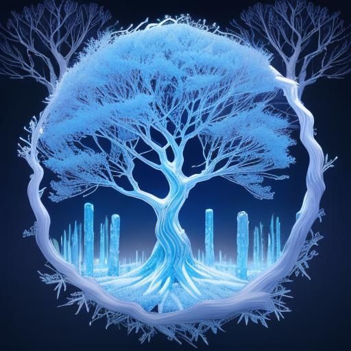 Glistening Blue Tree in Celtic Art Style