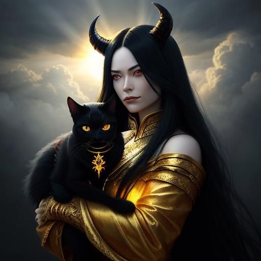 Молодая ведьма с черным котом