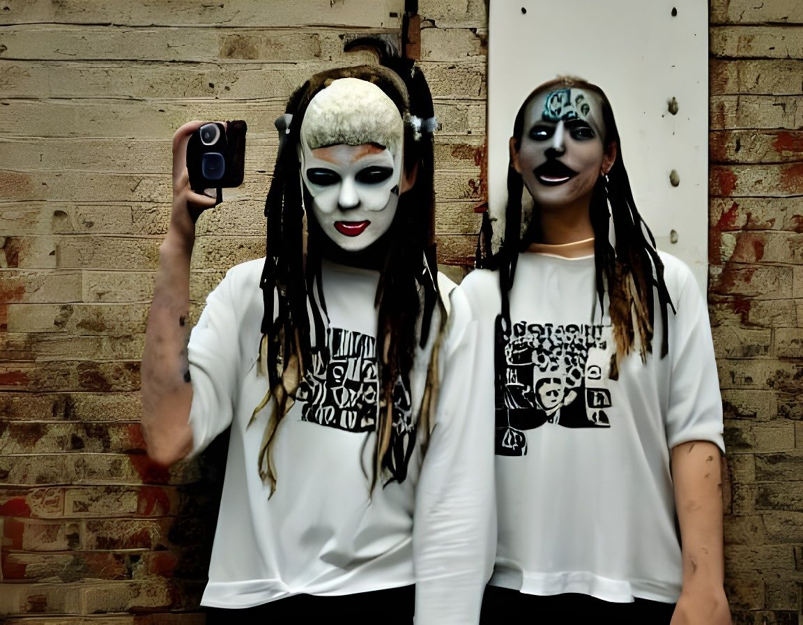 Two Girls in Cyberpunk Delight, Upside-Down in Tokyo