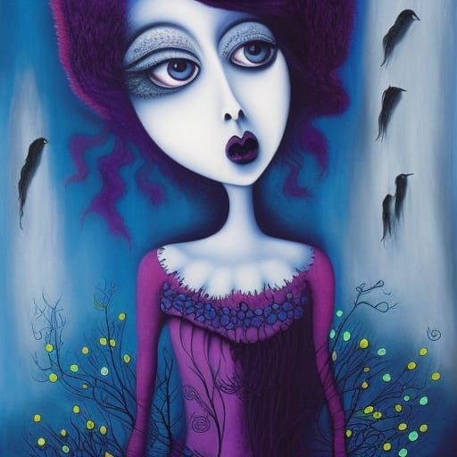 Cute Blueberry Character in Gothic Horror Style