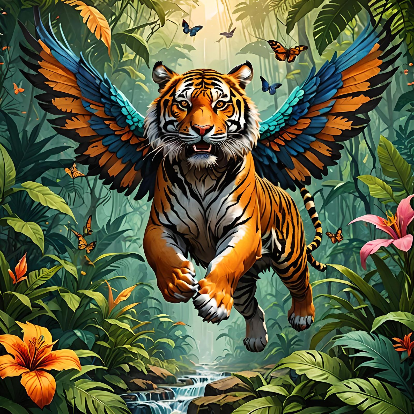 Winged Tiger Flies Over Jungle Realm