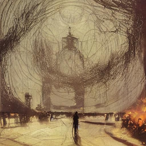 Dark Fantasy Figure with Beasts in Chiaroscuro Lighting