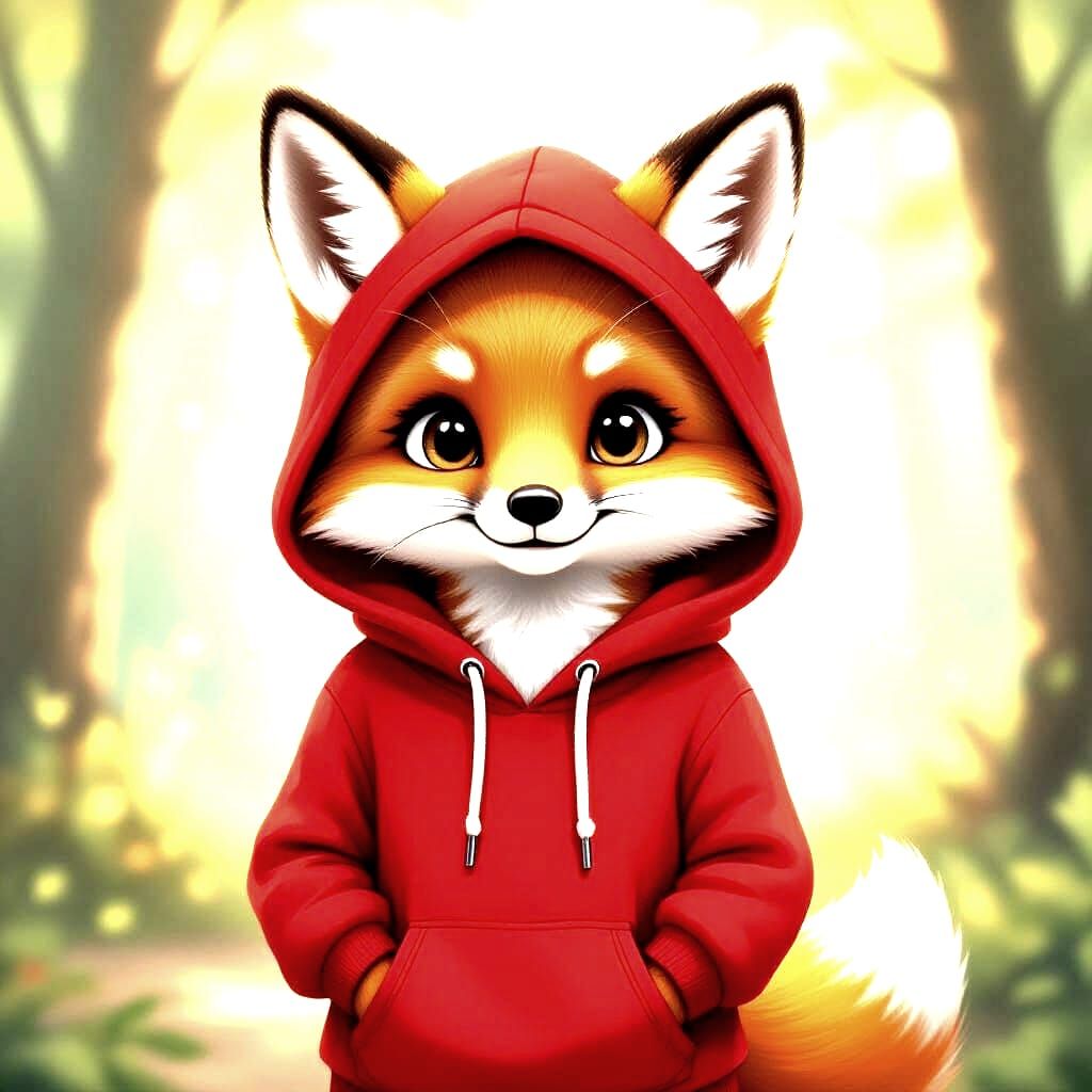 Adorable Fox in Snug Red Hoodie in Forest