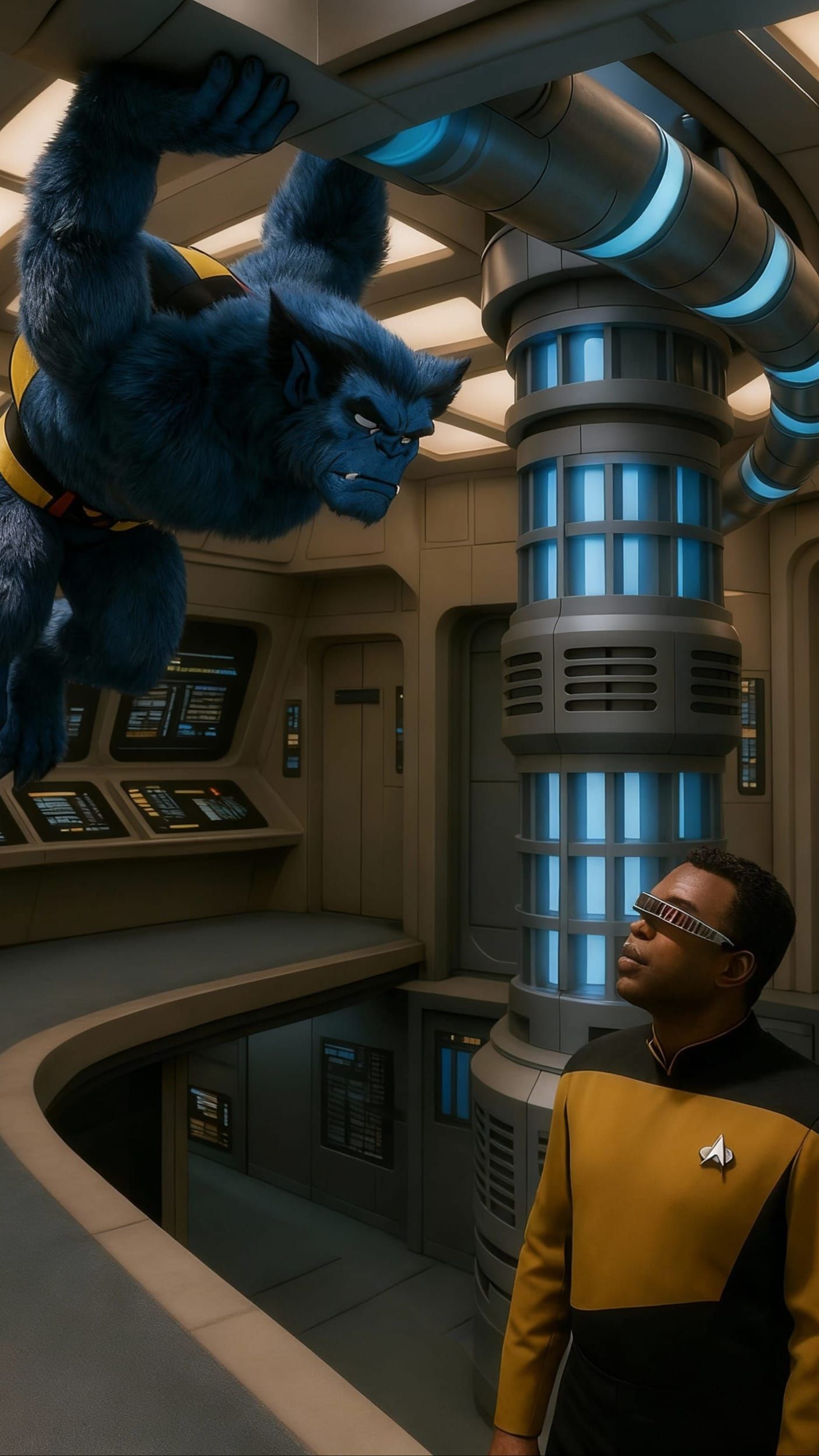 Beast and Geordi La Forge in Enterprise Engineering