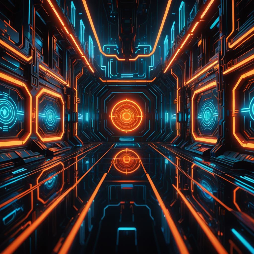 Tron-Inspired Metropolis with Neon Circuitry
