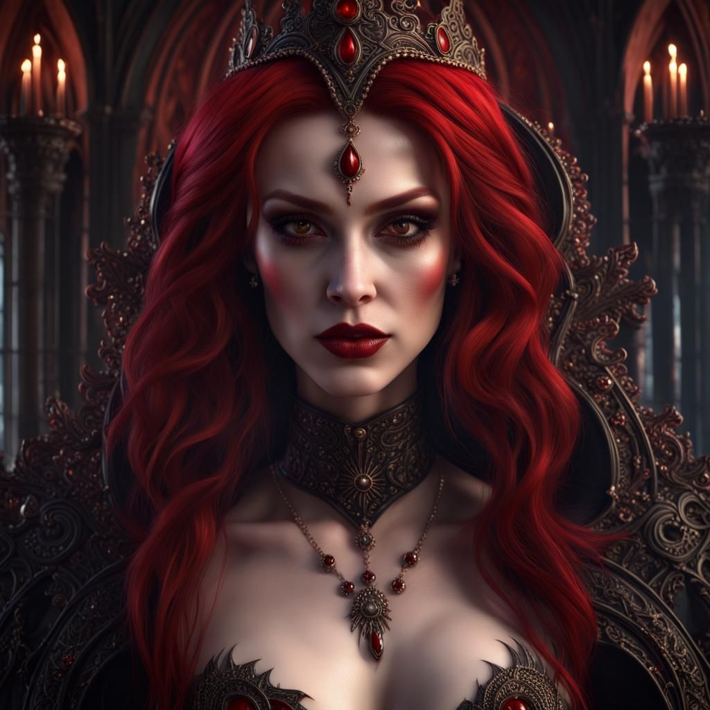 Gothic Vampiress Queen in Catholic Church, Digital Art