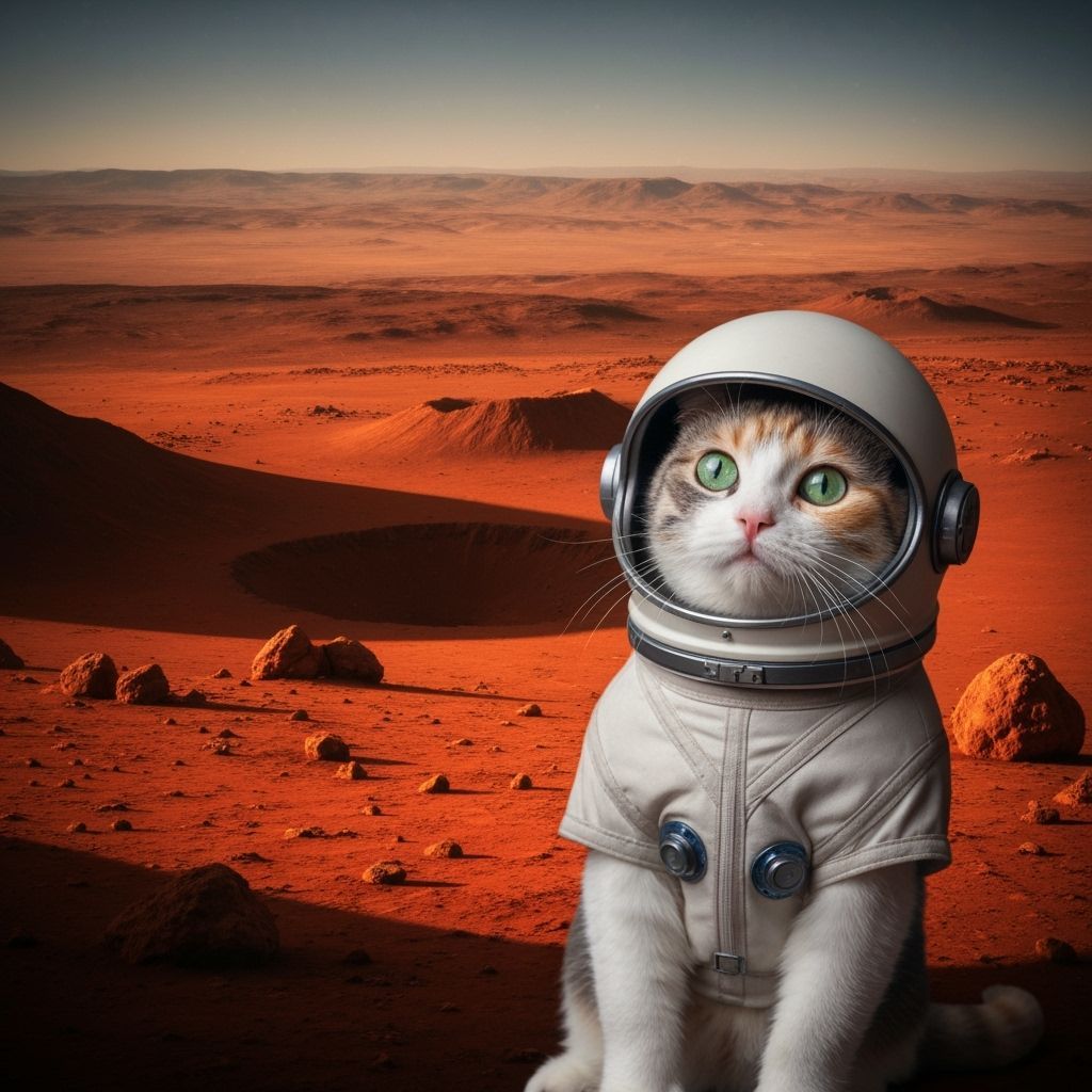 Astronaut Cat on Mars in Spacesuit