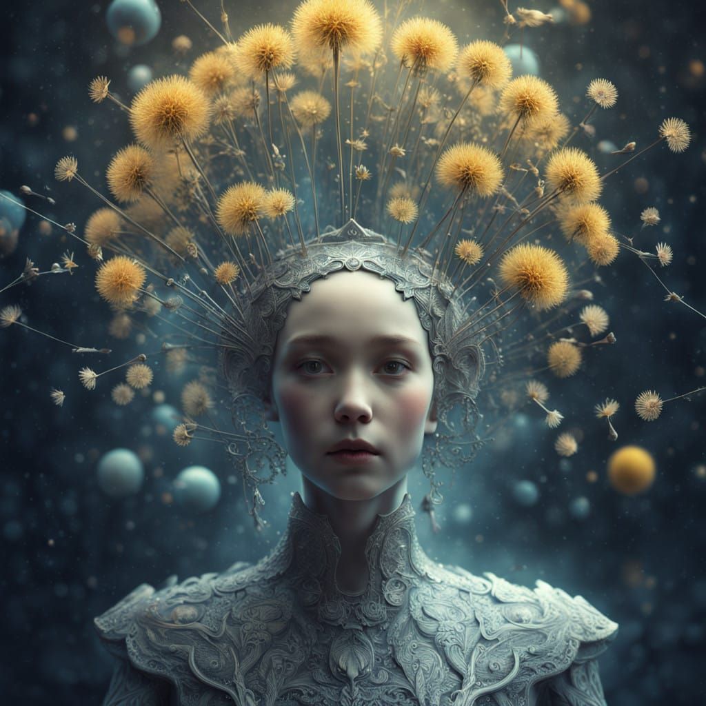 Ethereal Dandelion Goddess in Cosmic Bloom