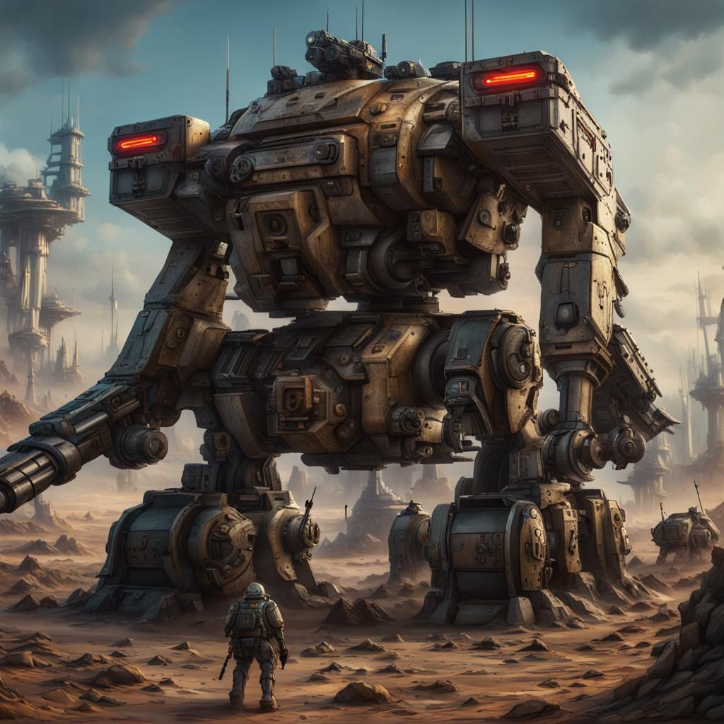 Futuristic Armored Walker with Soldiers, Detailed Matte Pain...