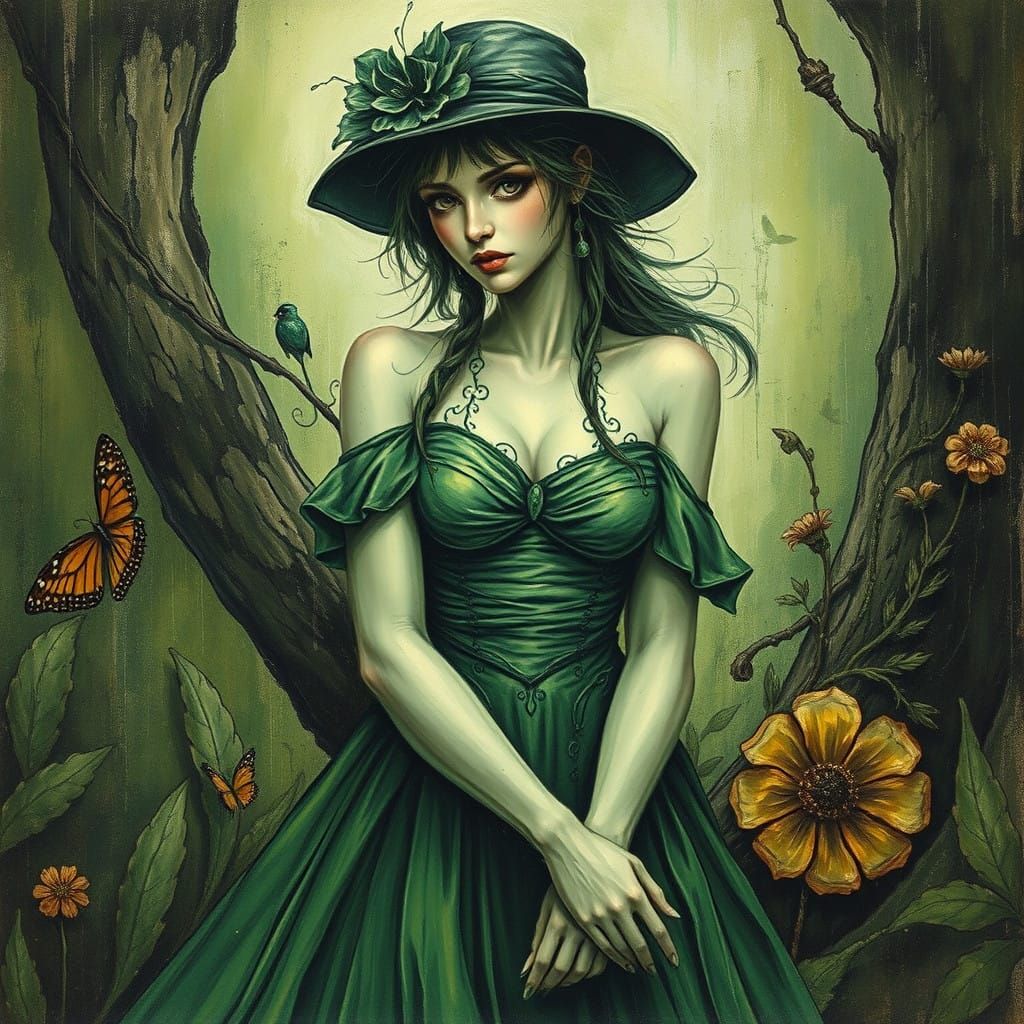 Lady in Gentle Emerald Hues