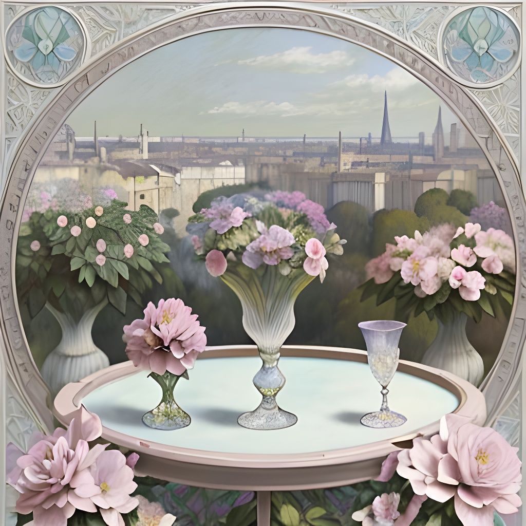 Art Nouveau Landscape Painting in Pastel Colors