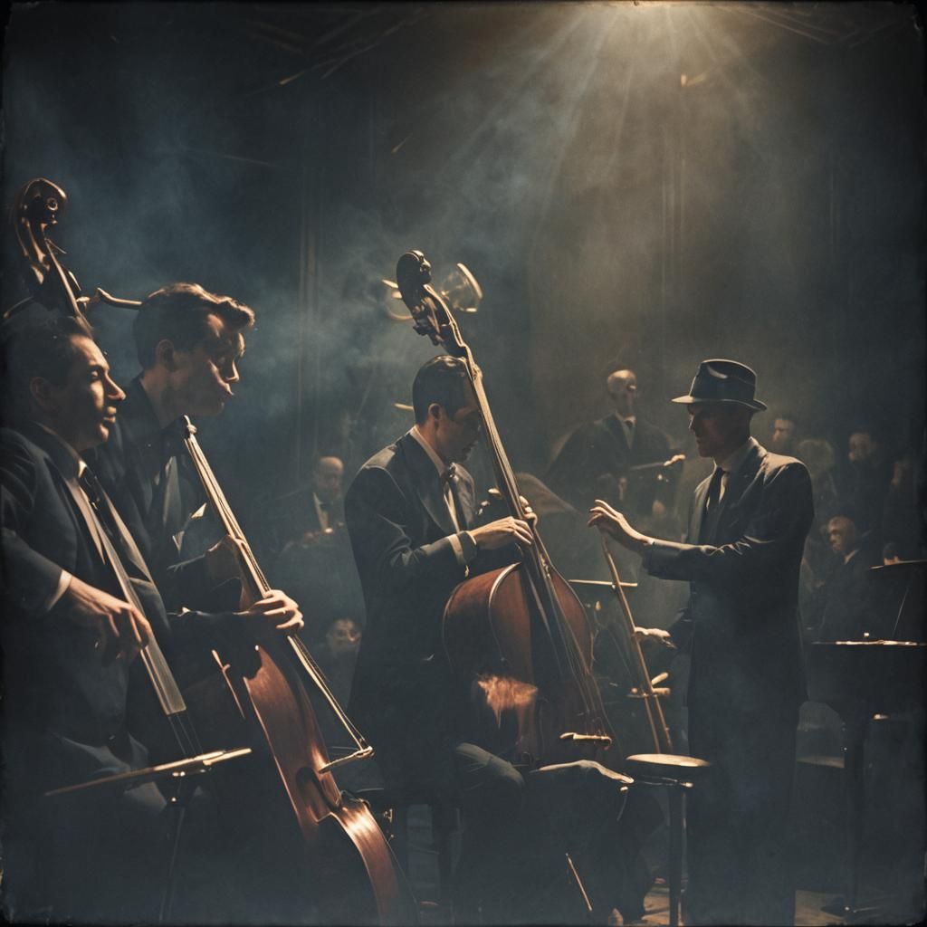 Jazz Trio on Smoky Stage in Film Noir Style