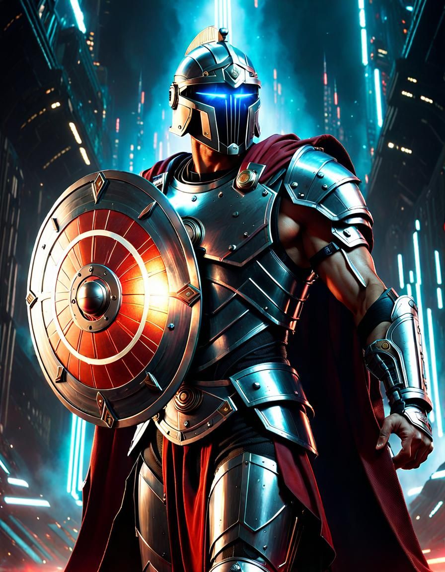 Futuristic Roman Soldier with Energy Shield