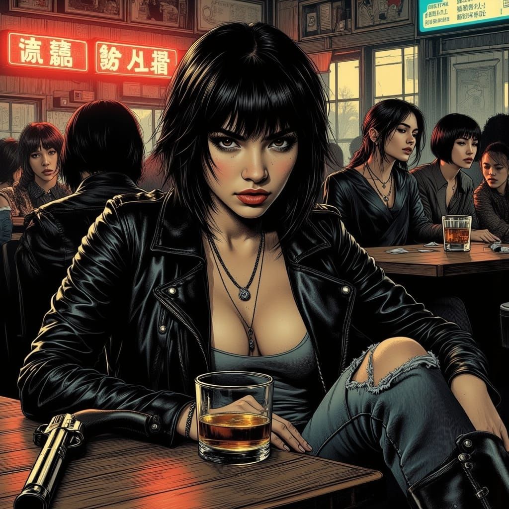 Manga Woman in Dystopian Bar