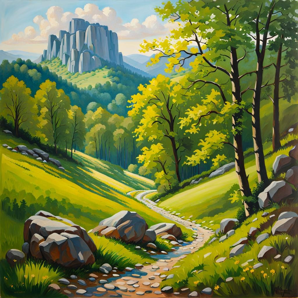 German Low Mountain Range in Oil Painting Style