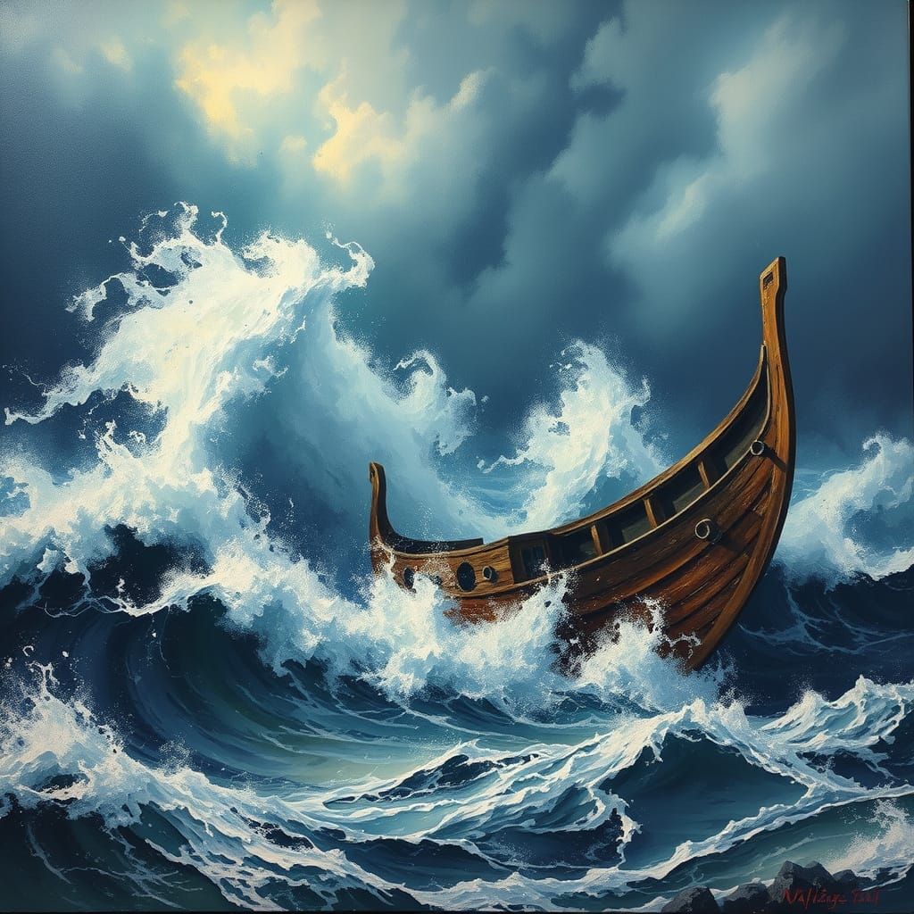 Stormy Seas: Ancient Boat Wrecked in Lightning Storm