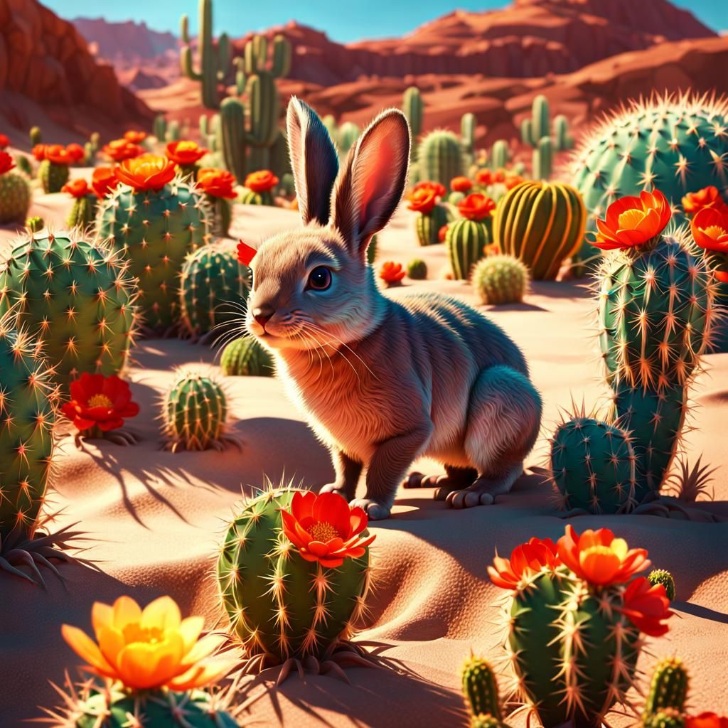 Adorable Jackrabbit in Blooming Desert Landscape
