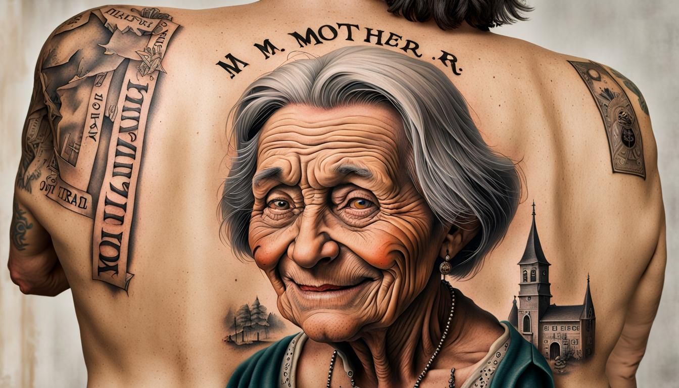 Man's 3D Tattoo of Mother: Whimsical, Surreal Art