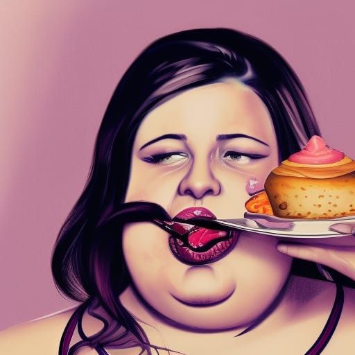 Hyperrealistic Portrait of Morbidly Obese Woman Eating