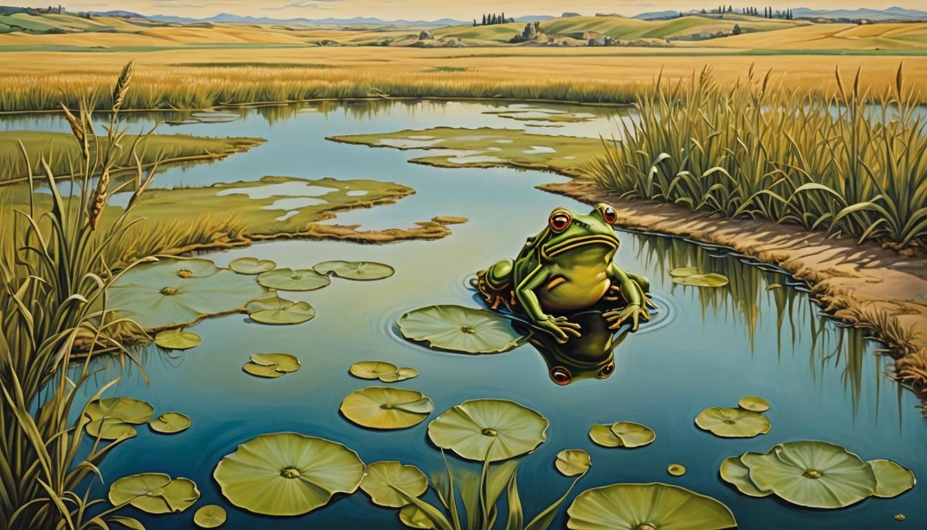 Surreal Frog in Wheat Fields as Dali Painting