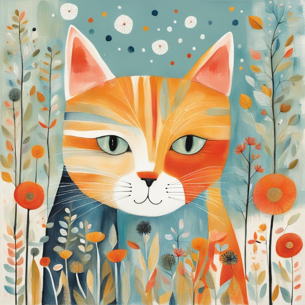 Cute Cat in Abstract Art Style