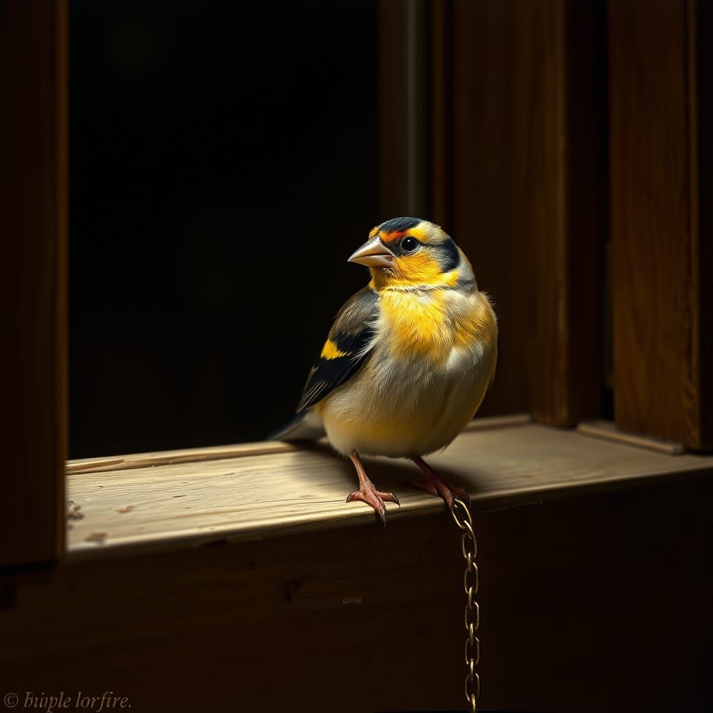 Goldfinch Perched in Baroque Lighting, Old Masters Style