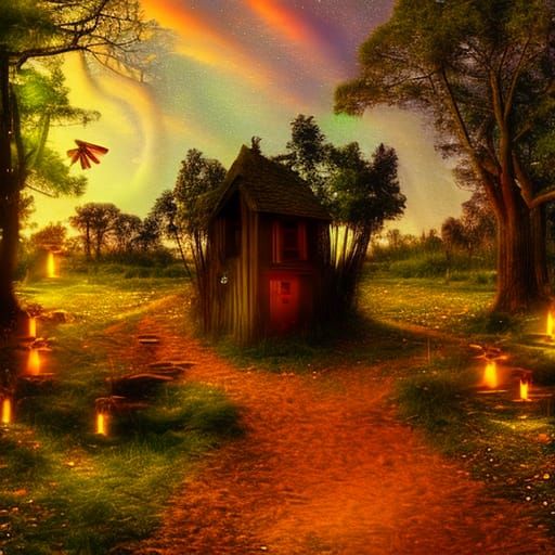 Enchanted Forest with Witch House in Hyperrealism