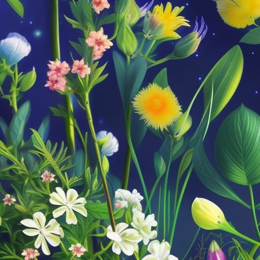 Mysterious Botanical Flower Drawing in Anime Style