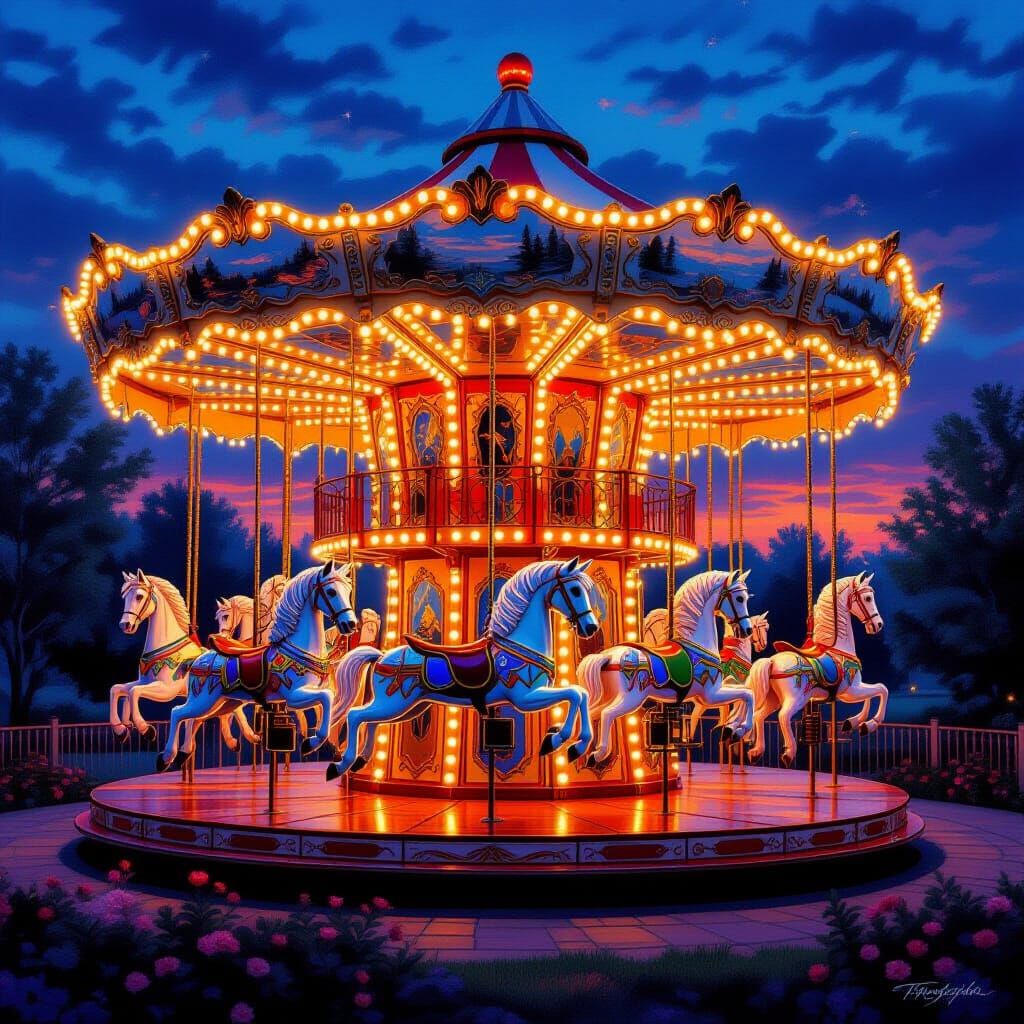 Enchanted Carousel at Twilight in Digital Painting Style