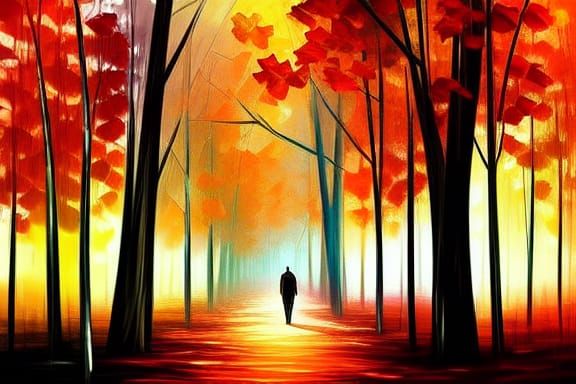 Autumn Forest Walk: Dreamy Impasto Painting