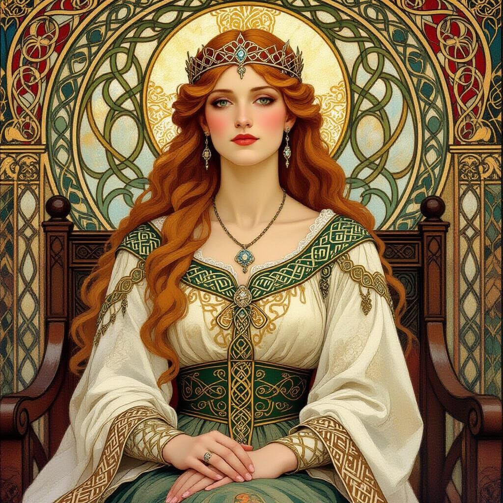 Queen Isolde in Pre-Raphaelite Oil Painting Style