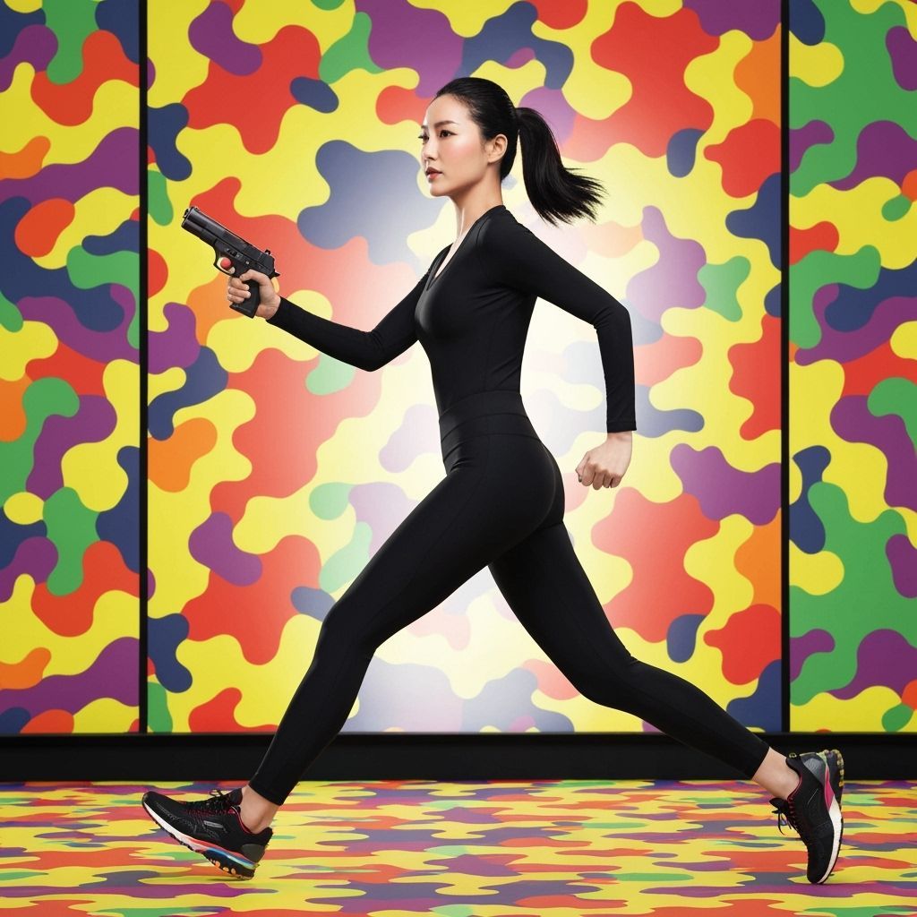 Dynamic Woman with Pistol in Vibrant Pop Art Style