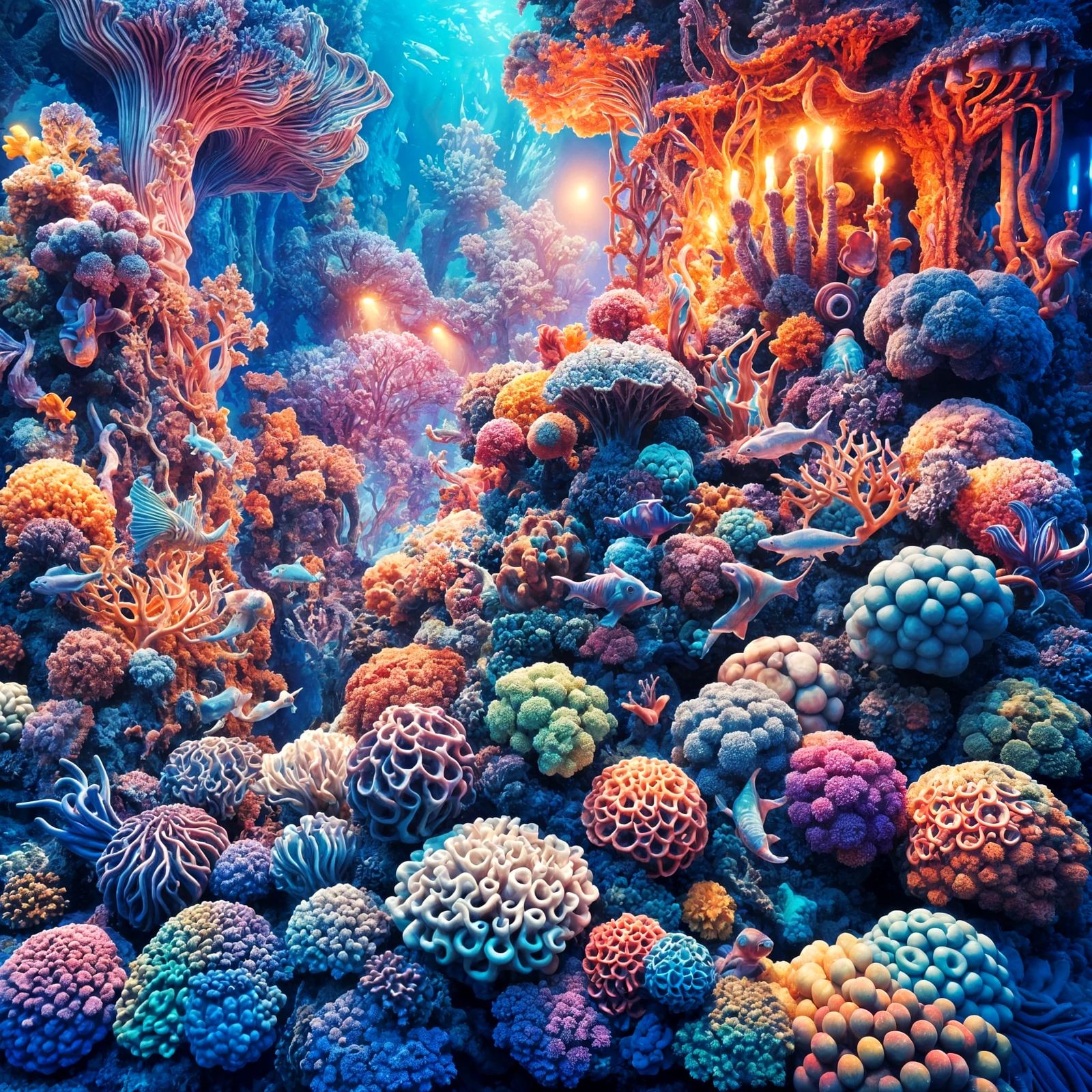 Vibrant Coral Reef in a Sea Punk Style