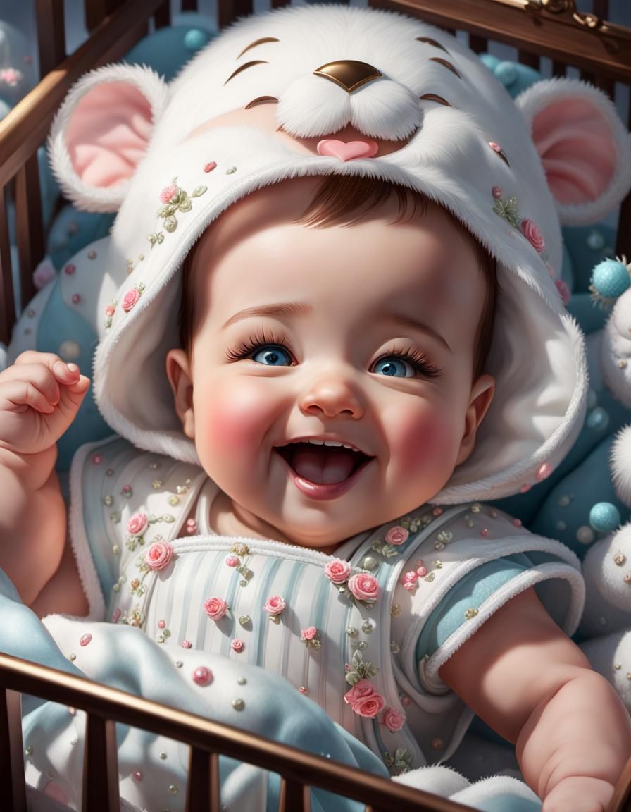 Laughing Baby in Crib: Photorealistic Masterpiece