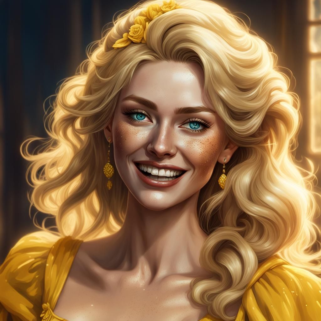 Blonde Girl with Yellow Aura in Dark Fantasy Style