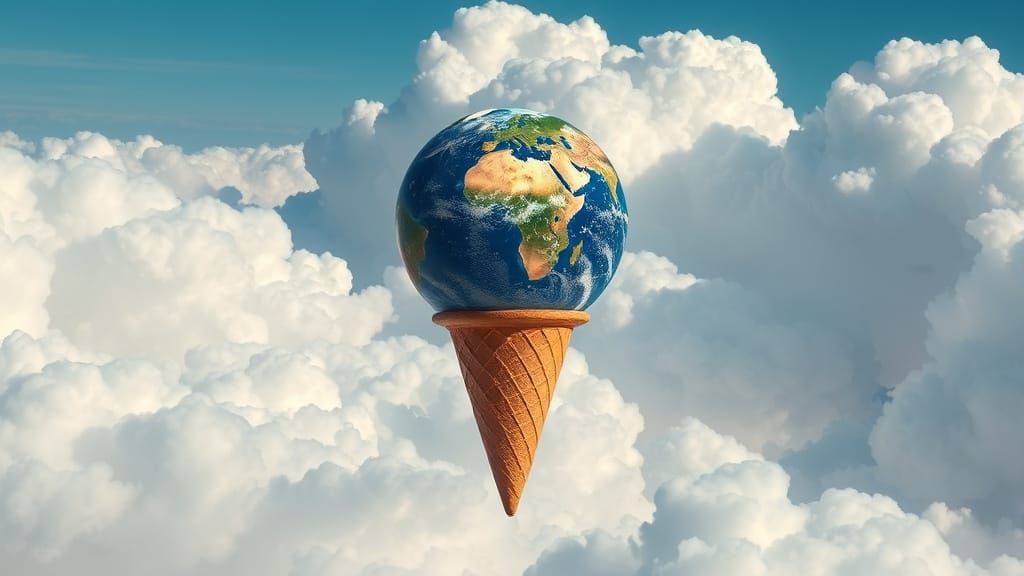 Photorealistic Earth Perched on Ice Cream Cone
