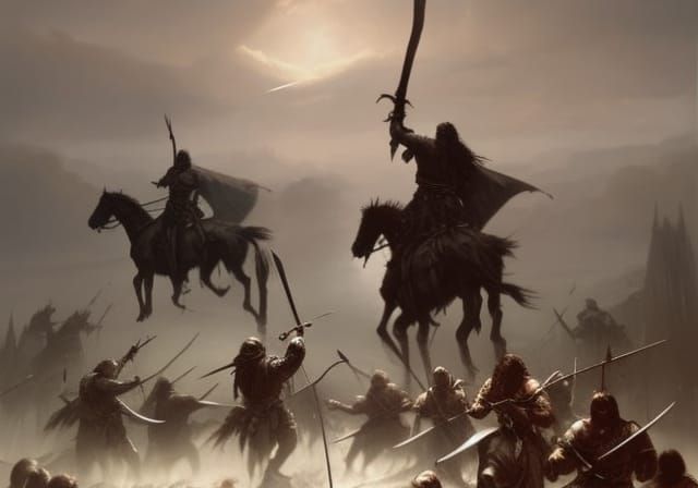 Epic Battle Between Orcs and Men with Cavalry