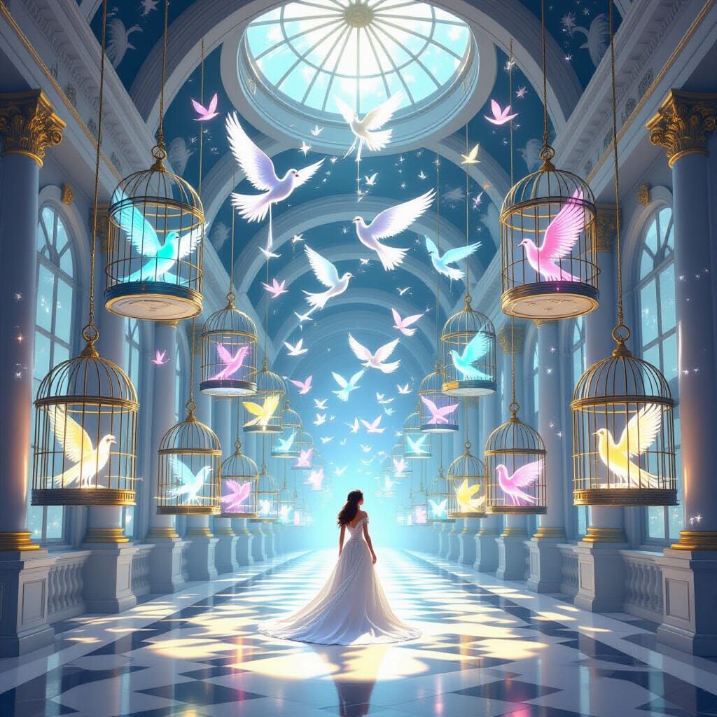 Ethereal Spirit Birds in Moonlight Aviary