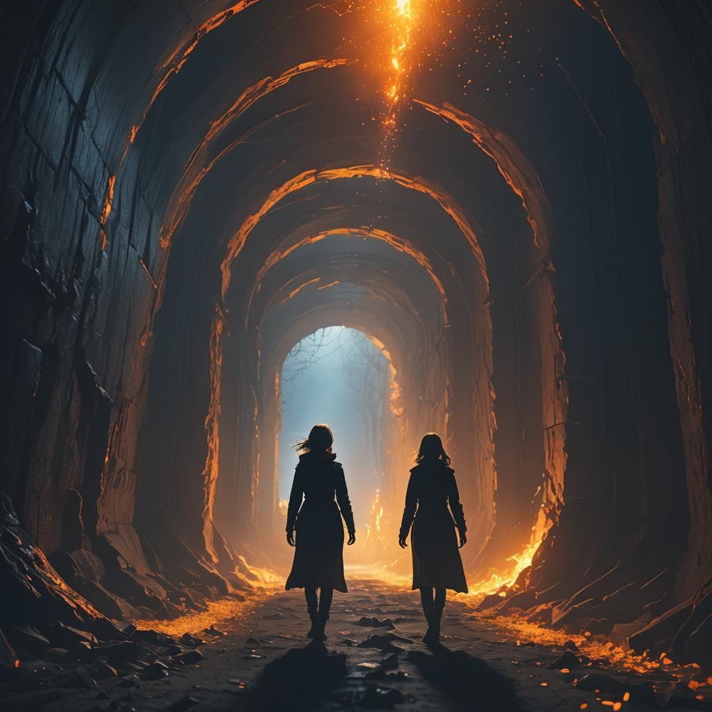 Woman Walking to Light in Tunnel: Matte Painting