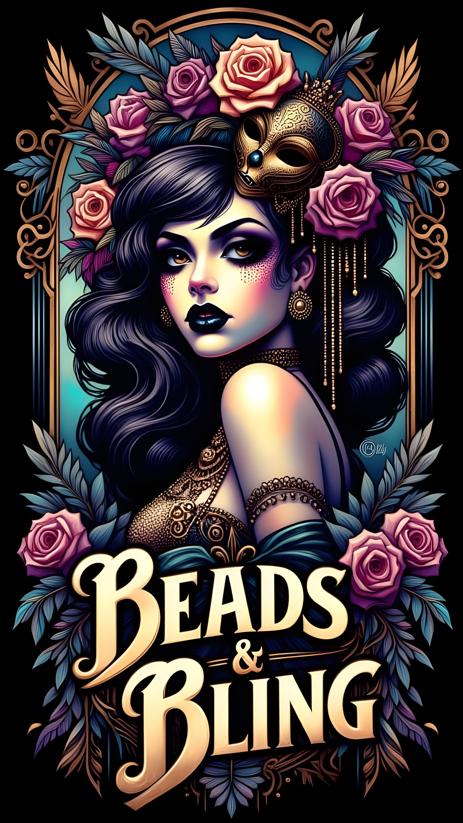 Romantic Goth Pin-Up Goddess in Jewel-Toned Mardi Gras Regal...