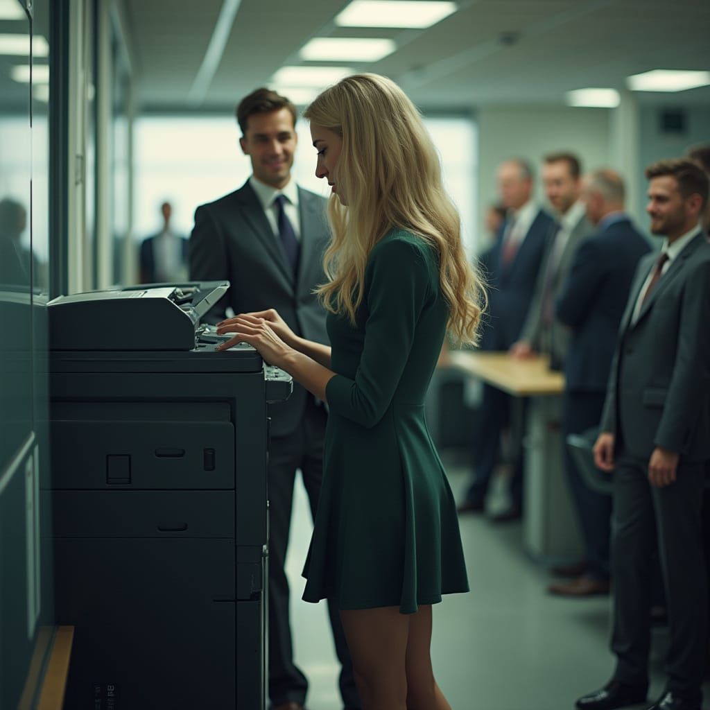 Man in Minidress Modeling Bob Hairstyle in Office