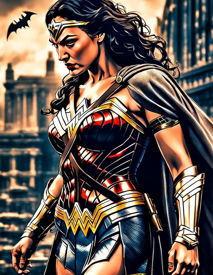 Wonder Woman Texting Batman: Hyperrealistic Image